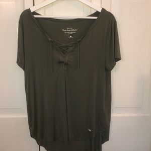 Olive green lace up T-shirt